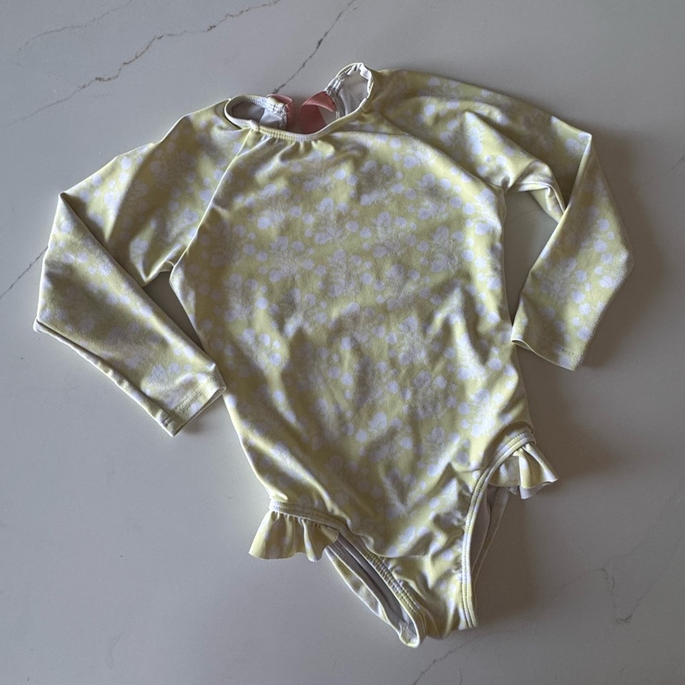 MINNOW Girls Citron Blossom Rashguard One Piece sz 3/4 - Picture 2 of 11
